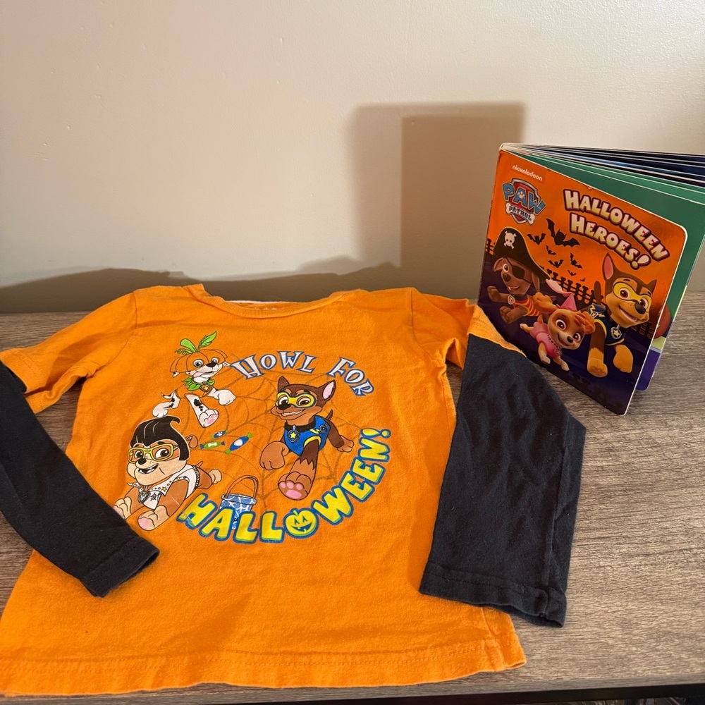 Paw Patrol Glow in the Dark Halloween Long Sleeve Shirt size 3T and Board Book